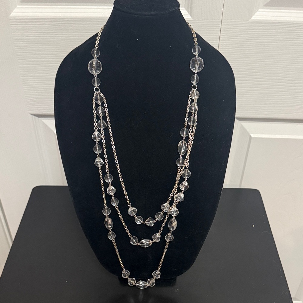 gold-tone multi-strand necklace clear faceted acrylic beads